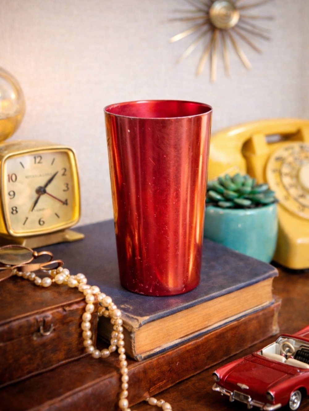 Vintage 1960's Retro Bascal Italian Red Aluminum 12 oz. Tumbler Drinking Cup
